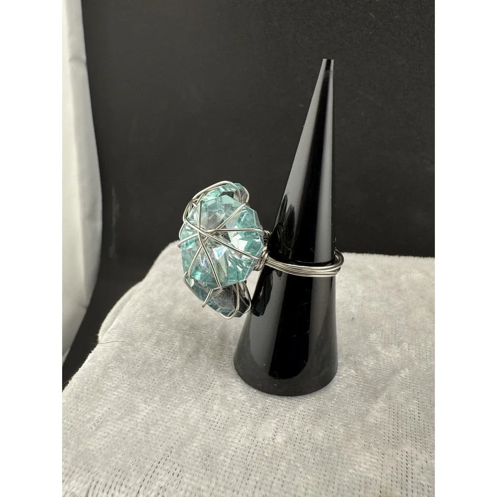 Light‎ Blue Ring Wire Cluster Cocktail Rhinestone 6